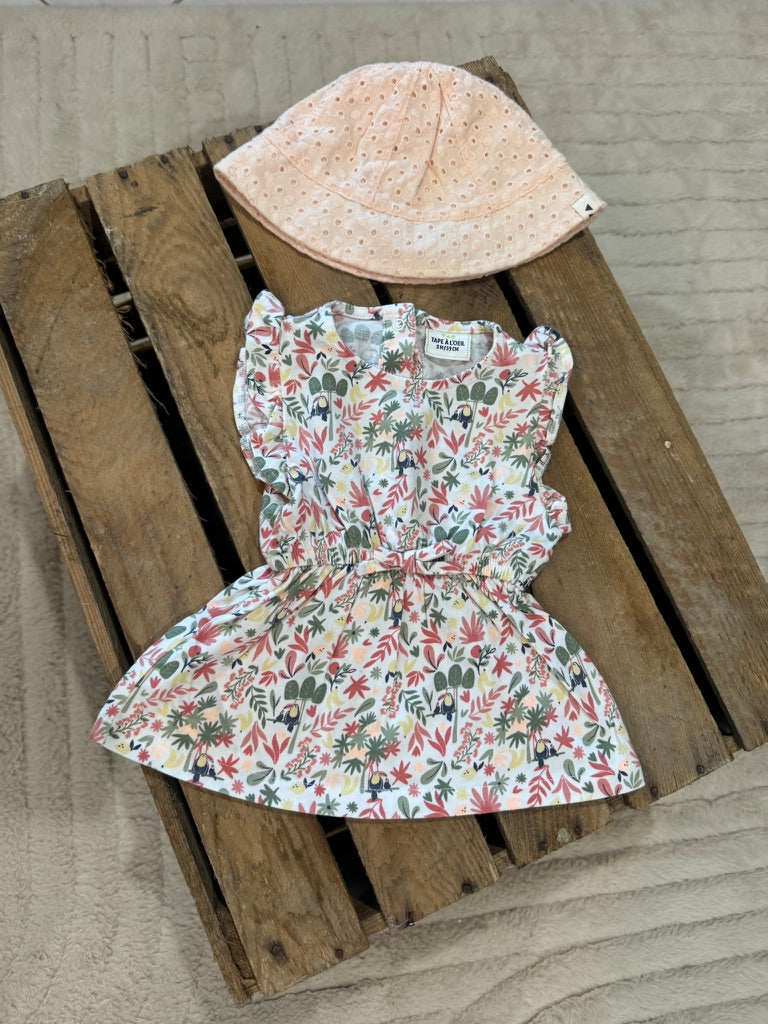 Lot robe+combishort+chapeau blanc/orangé Tape à l'Oeil 3 mois ♻️
