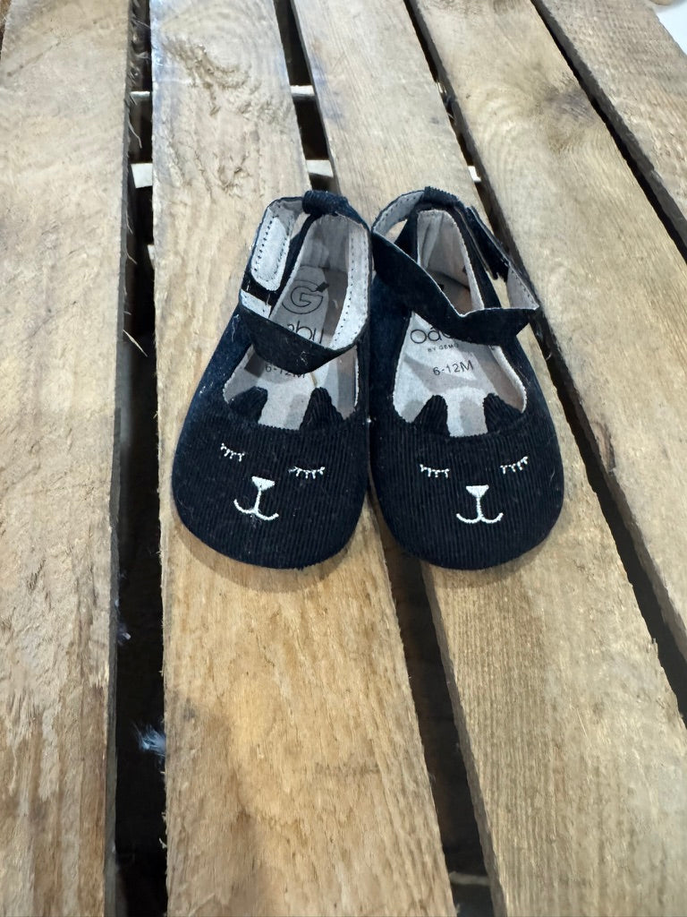 Ballerines "chat" en velours noir Gémo 6-12 mois ♻️