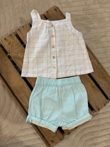 Ensemble blouse et short blanc/vert Sergent Major 6 mois ♻️