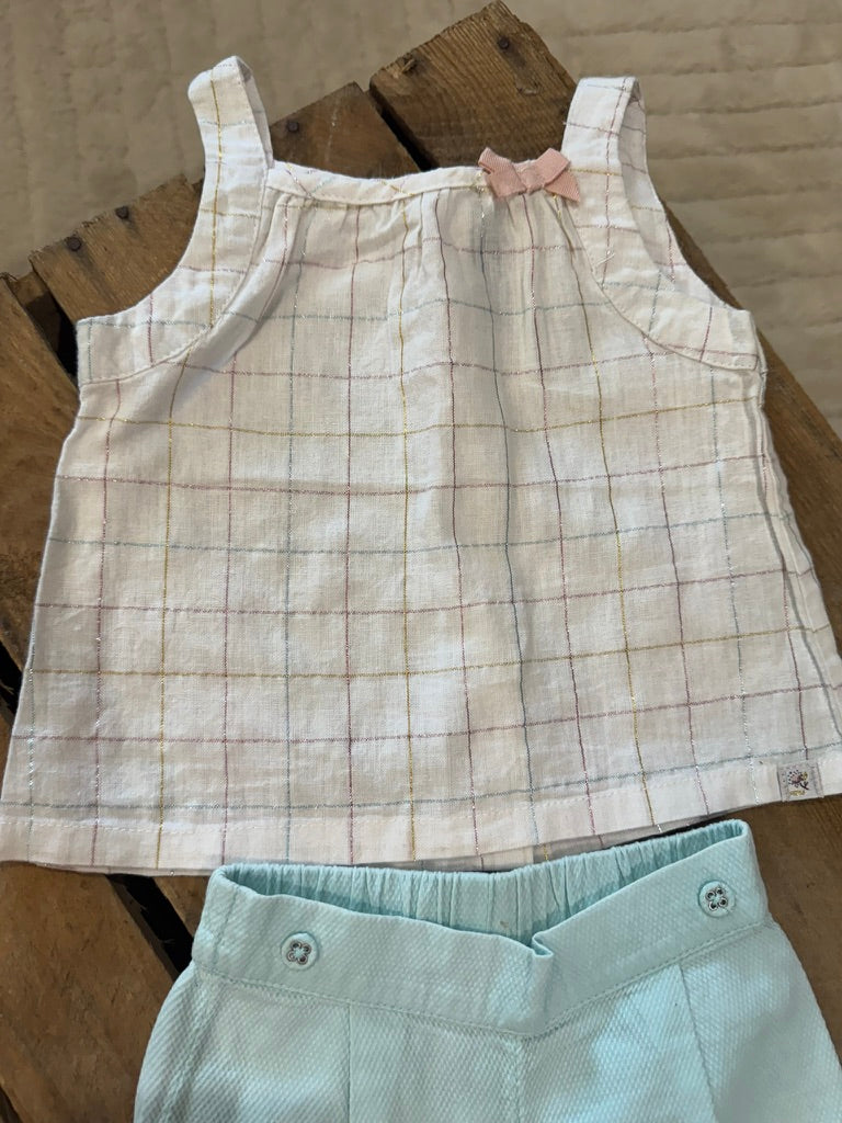 Ensemble blouse et short blanc/vert Sergent Major 6 mois ♻️