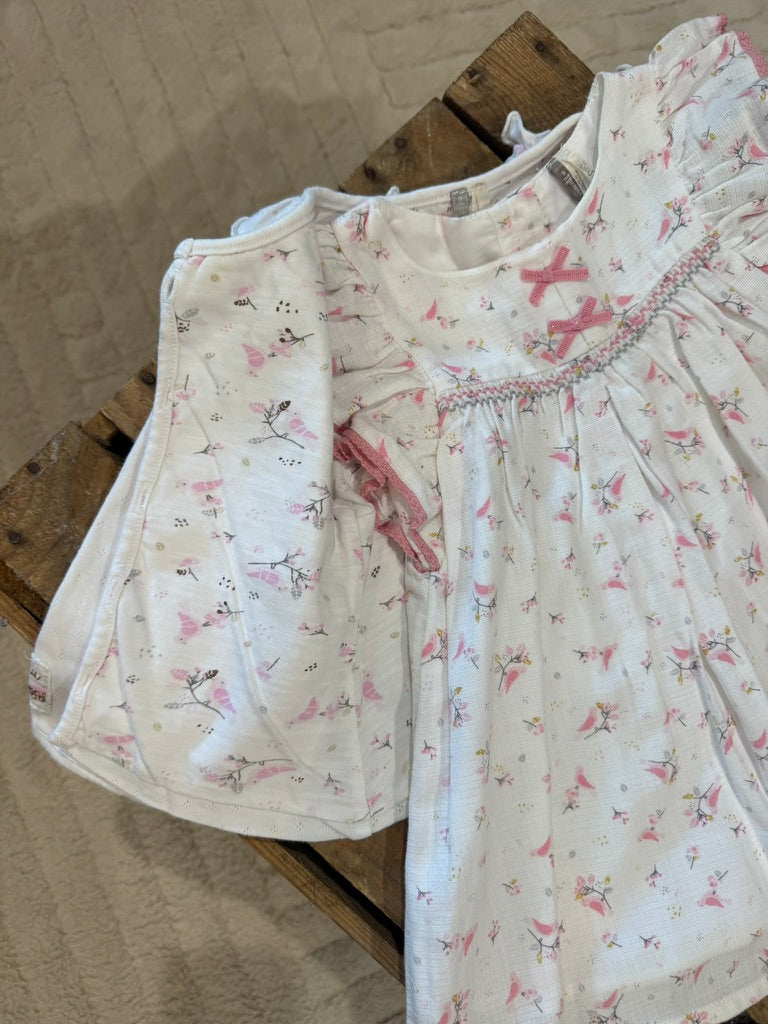 Robe + gilet "oiseau" blanc/rose Orchestra 9 mois ♻️