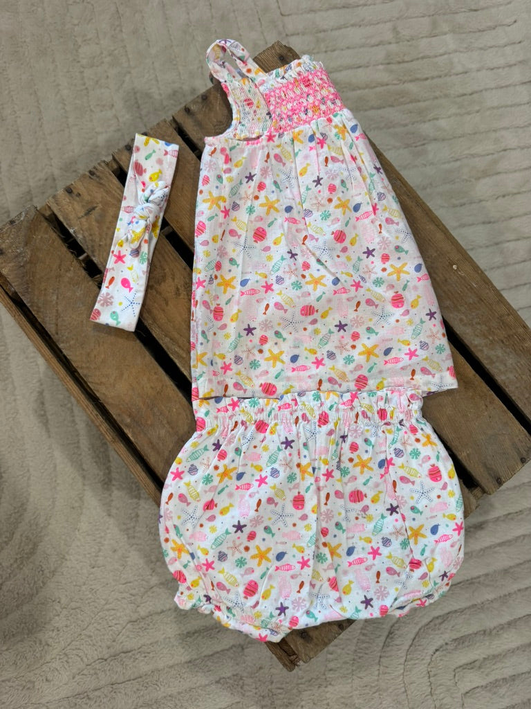 Ensemble "poisson" robe+bloomer+bandeau Du Pareil au Même 6 mois ♻️