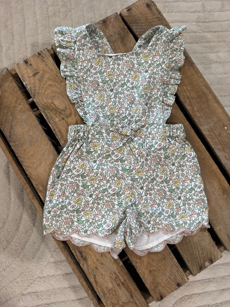 Combishort fleuri abricot/vert/blanc Vertbaudet 9 mois ♻️