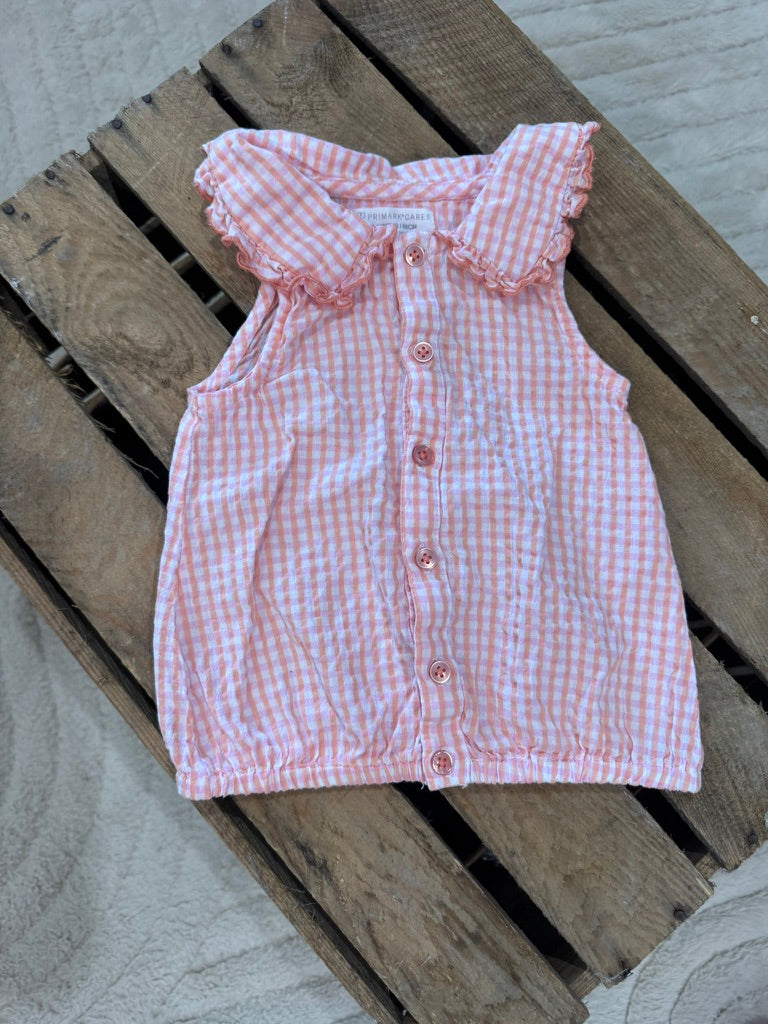 Blouse vichy corail/rose/blanc Primark 9-12 mois ♻️