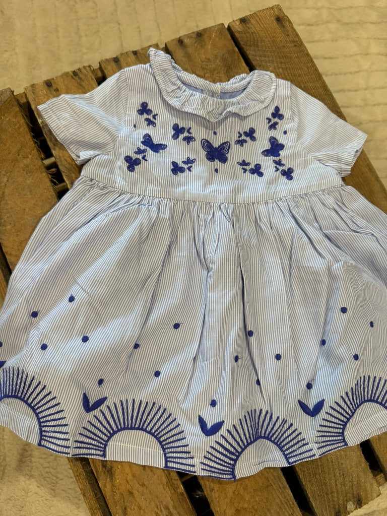 Robe broderie "papillon et soleil" rayures bleu/blanc Du pareil au Même 6 mois ♻️