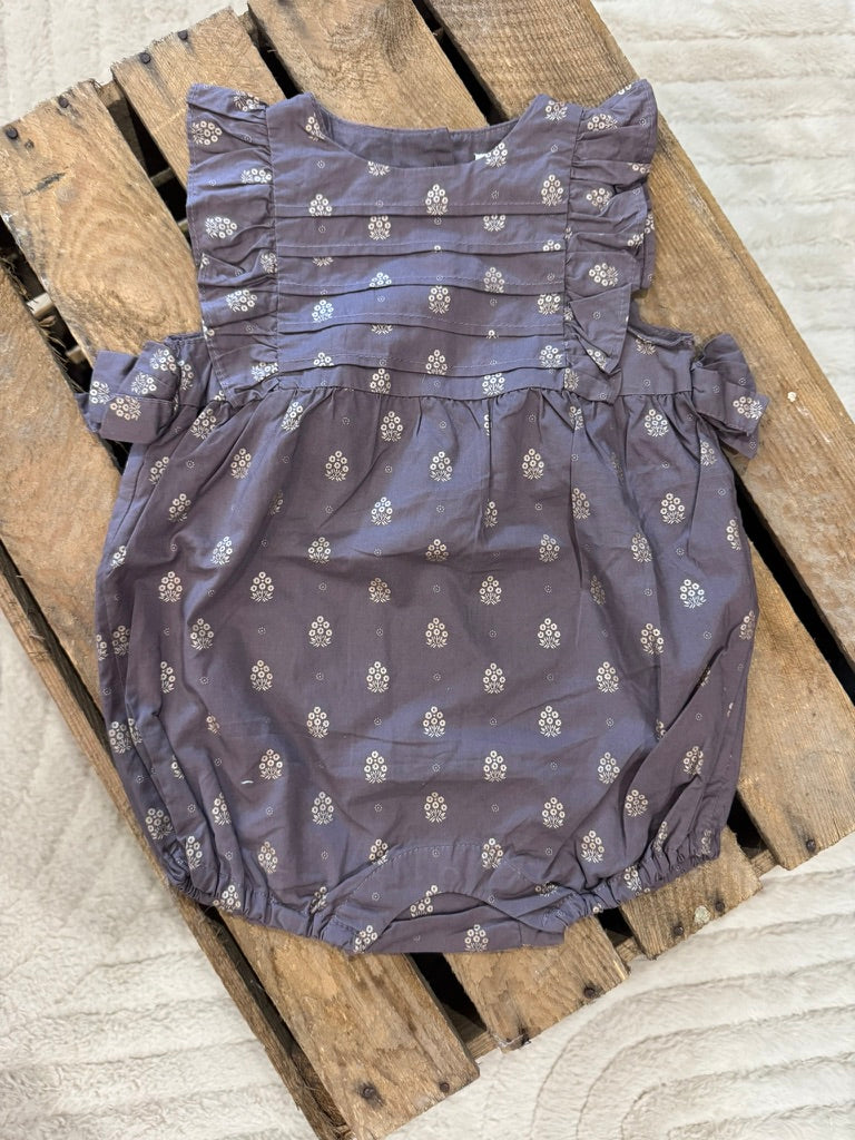 Combinaison courte taupe fleurs or Du Pareil au Même 6 mois ♻️