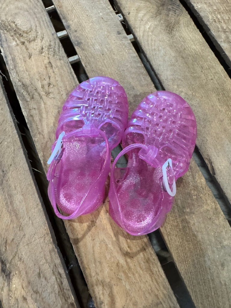 Sandales "méduses" plastique transparent rose pailleté - 22 ♻️