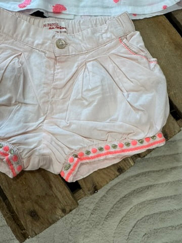 Ensemble blouse et short blanc/rose Du Pareil au Même 6 mois ♻️
