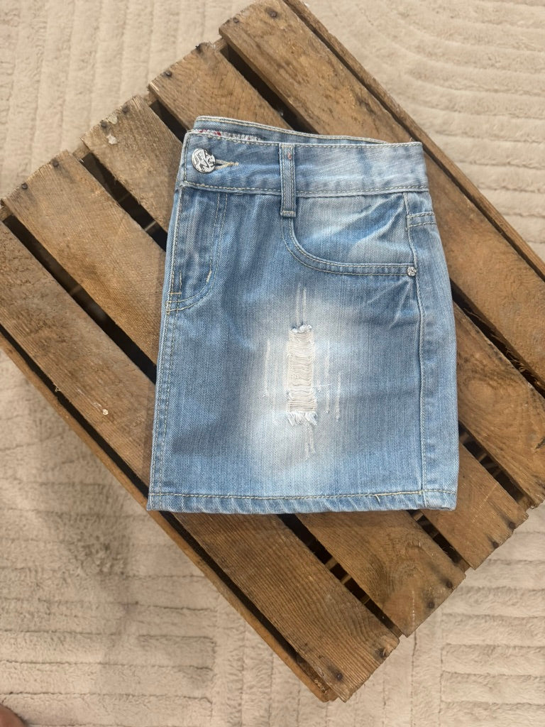 Jupe droite effet blanchi et usé en jeans clair - S ♻️