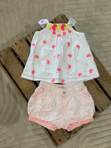 Ensemble blouse et short blanc/rose Du Pareil au Même 6 mois ♻️