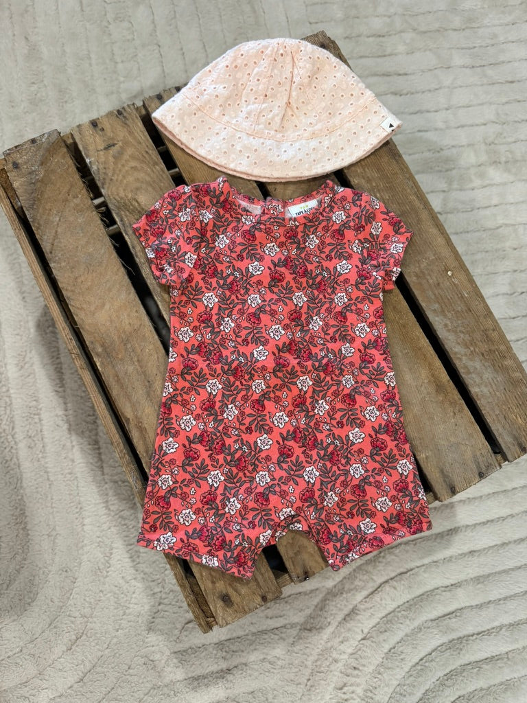 Lot robe+combishort+chapeau blanc/orangé Tape à l'Oeil 3 mois ♻️