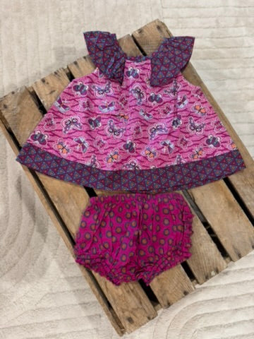 Ensemble blouse "papillon" + bloomer violet Du Pareil au Même 6 mois ♻️