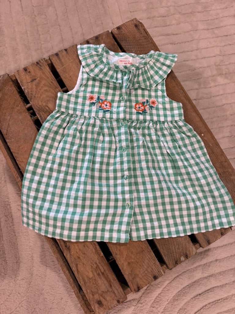 Robe broderie fleurs vichy vert/blanc Du Pareil au Même 9 mois ♻️
