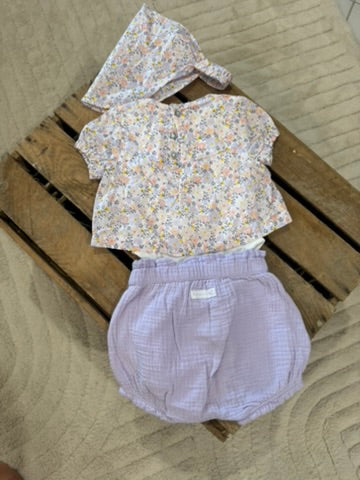 Ensemble 3 pièces mauve fleuri Sergent Major - 1 mois ♻️