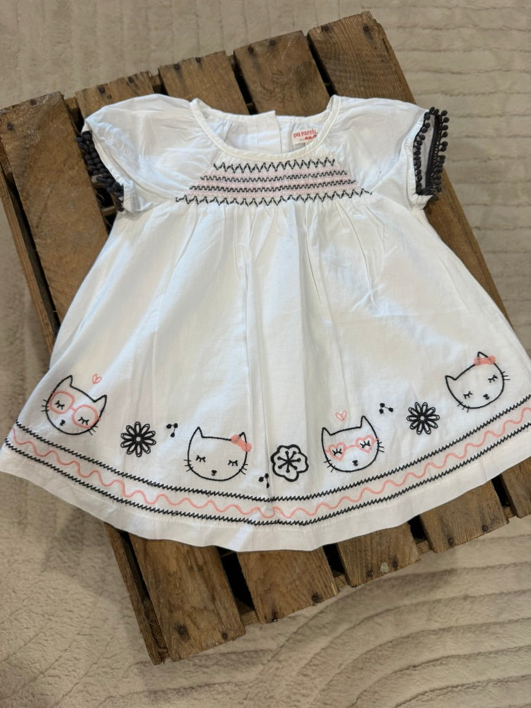 Robe blanche "tête de chat" blanc Du Pareil au Même 6 mois ♻️