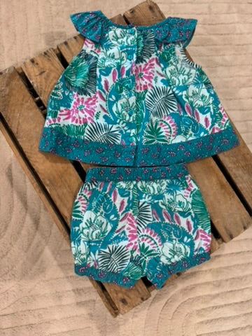 Ensemble blouse et short vert imprimé Du Pareil au Même 6 mois ♻️