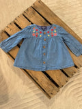 Blouse jeans broderies fleurs Sergent Major 3 mois ♻️