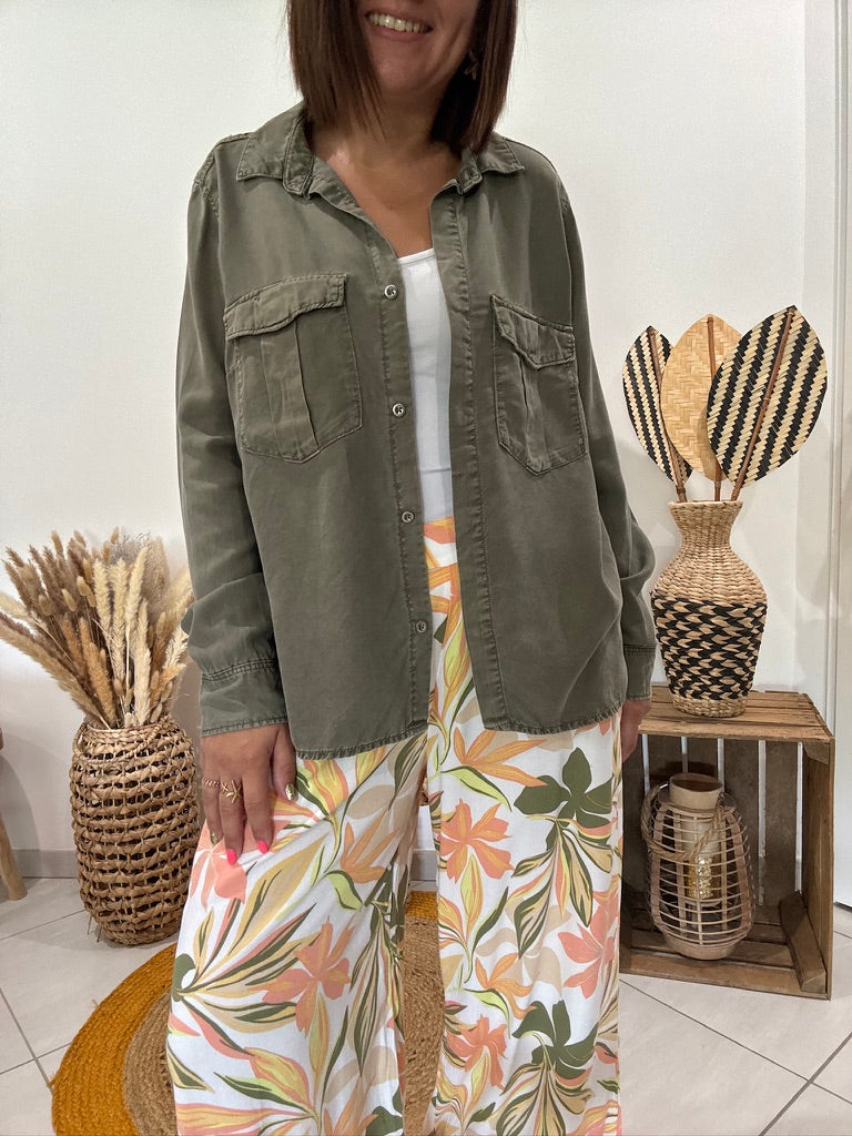 Chemise en lyocell poches poitrine kaki H&M - 36 ♻️