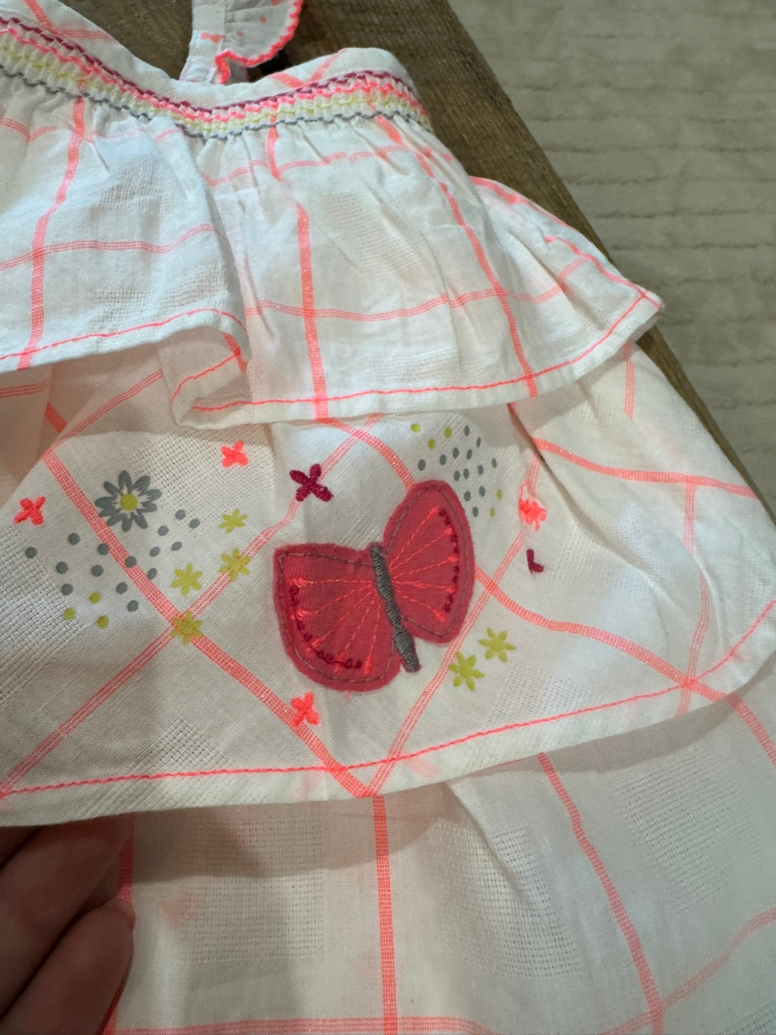 Combinaison courte "papillon" blanc/corail Orchestra 6 mois ♻️