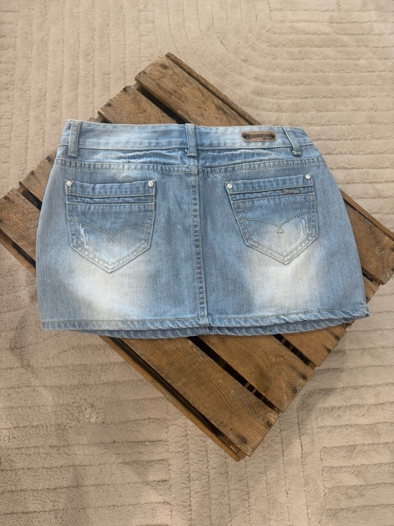 Jupe droite effet blanchi et usé en jeans clair - S ♻️