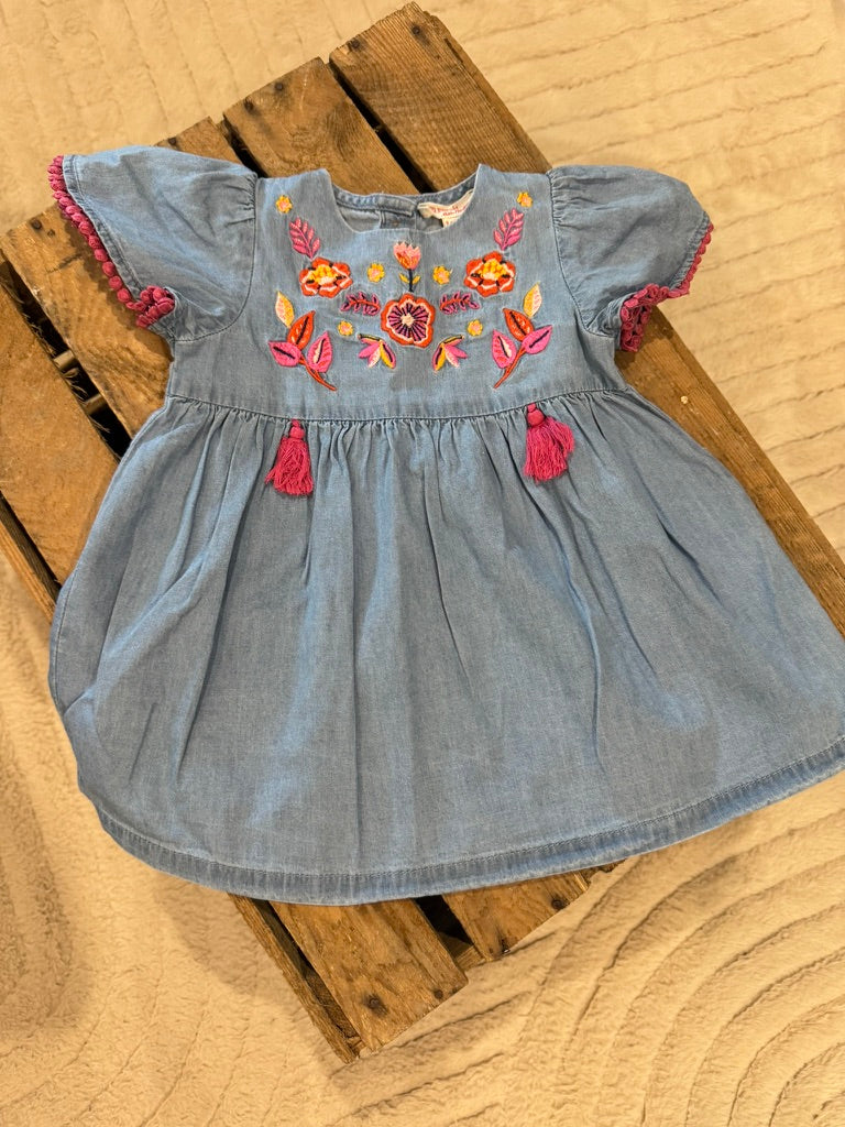 Robe "jeans" broderie fleurs bleu Du Pareil au Même 9 mois ♻️