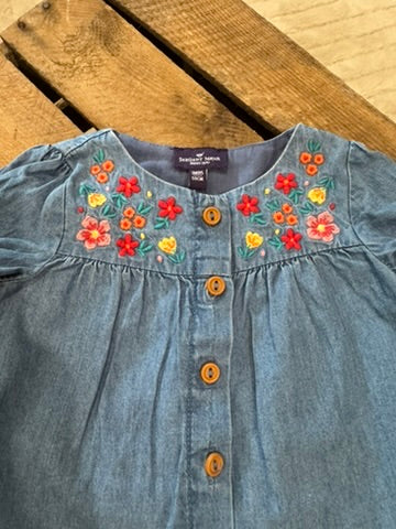 Blouse jeans broderies fleurs Sergent Major 3 mois ♻️