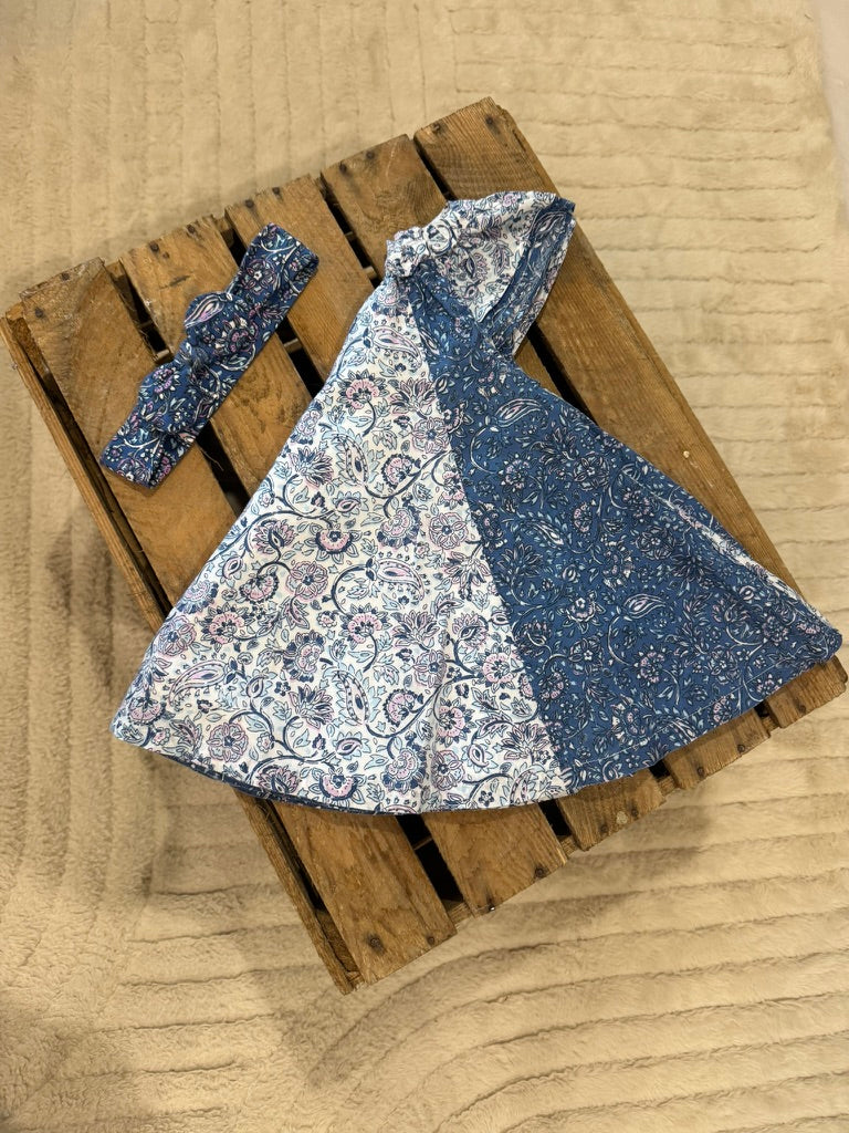 Robe fleurie évasée+ bandeau bleu/blanc Du Pareil eu Même 9 mois ♻️