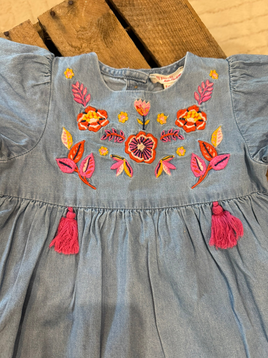 Robe "jeans" broderie fleurs bleu Du Pareil au Même 9 mois ♻️