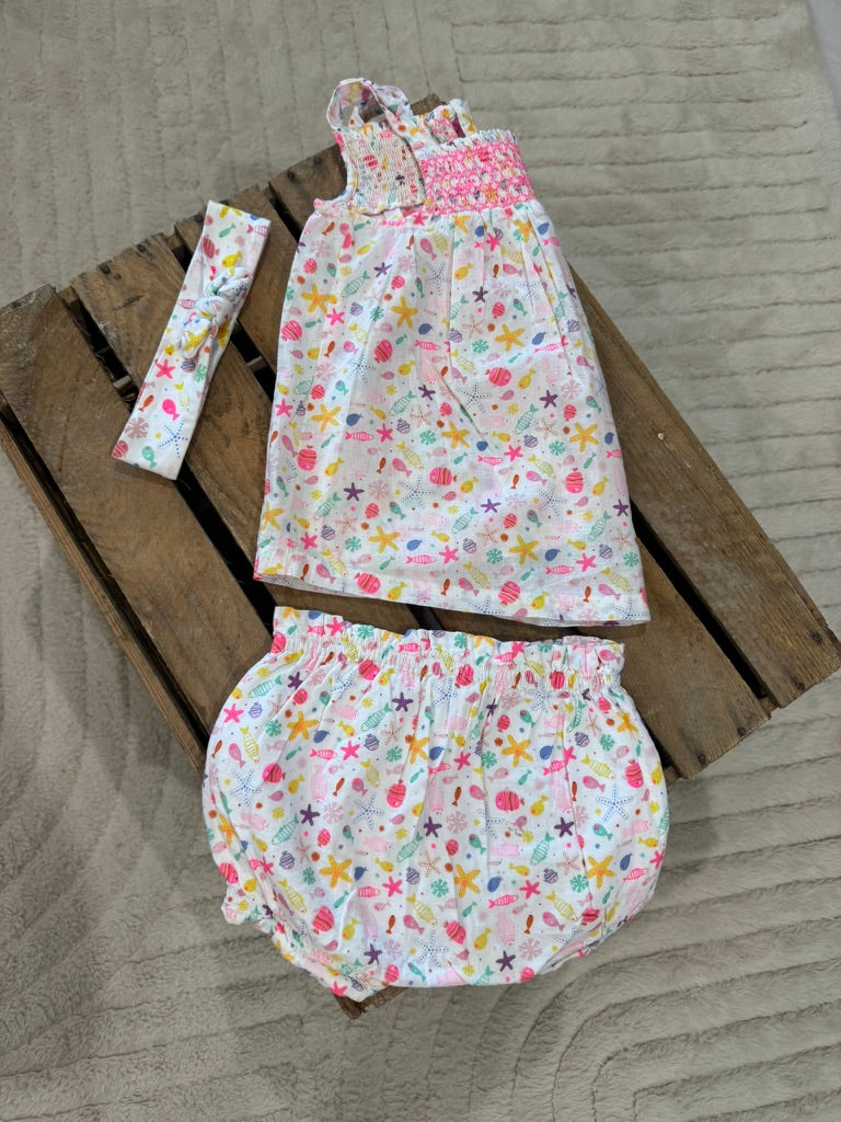 Ensemble "poisson" robe+bloomer+bandeau Du Pareil au Même 6 mois ♻️