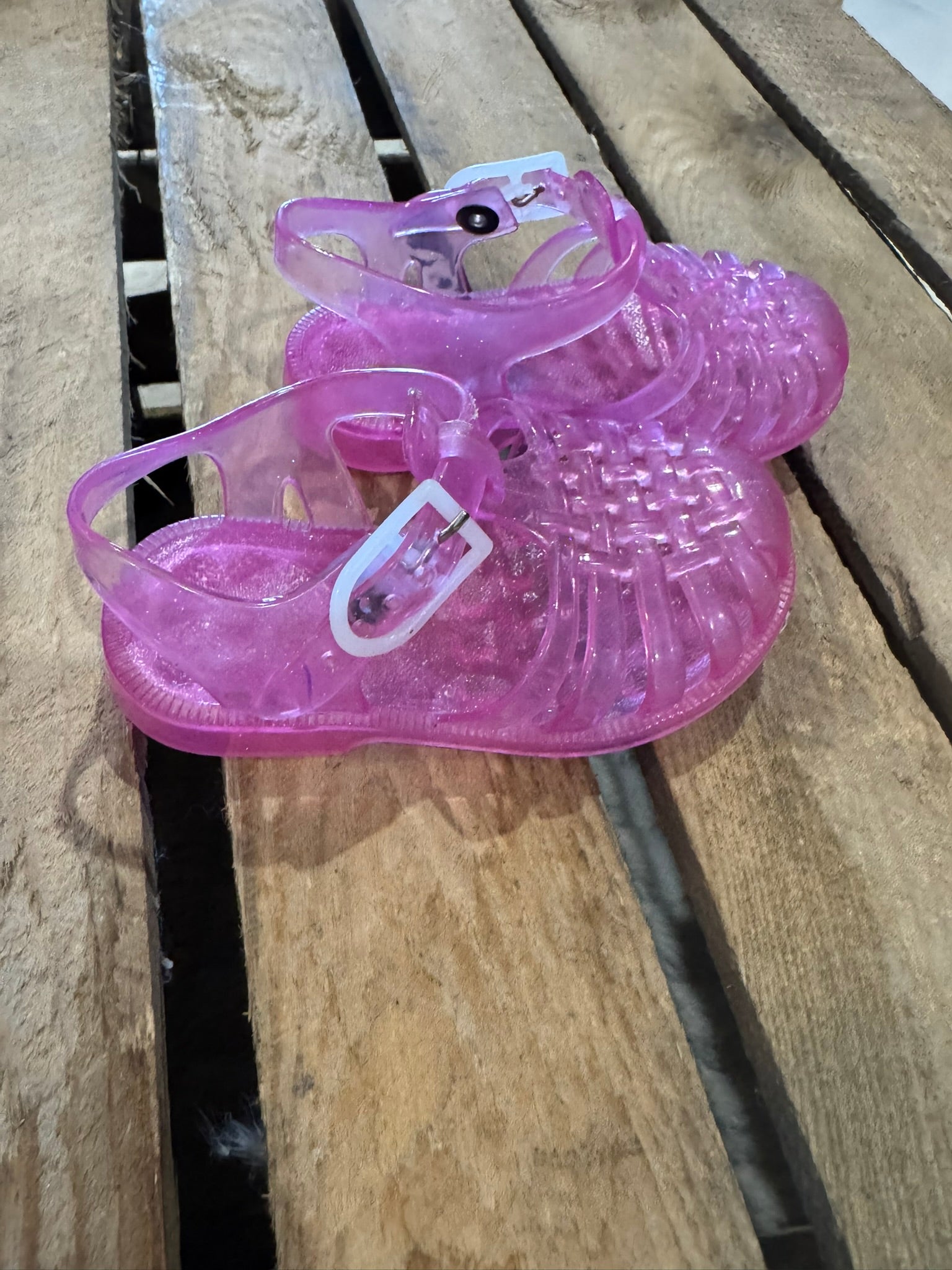 Sandales "méduses" plastique transparent rose pailleté - 22 ♻️