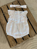 Combinaison courte+bandeau blanc et rose Gémo 3 mois ♻️
