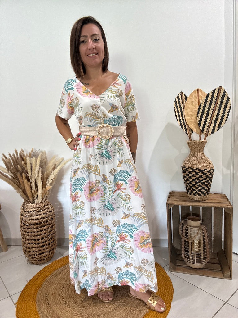 Robe longue blanche imprimé floral pastel Roxy - XS/S ♻️
