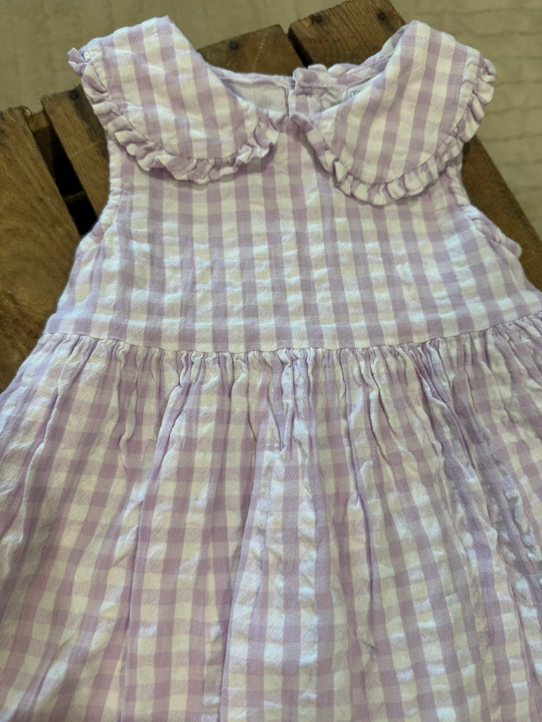 Robe vichy blanc/mauve col claudine Primark 9-12 mois ♻️