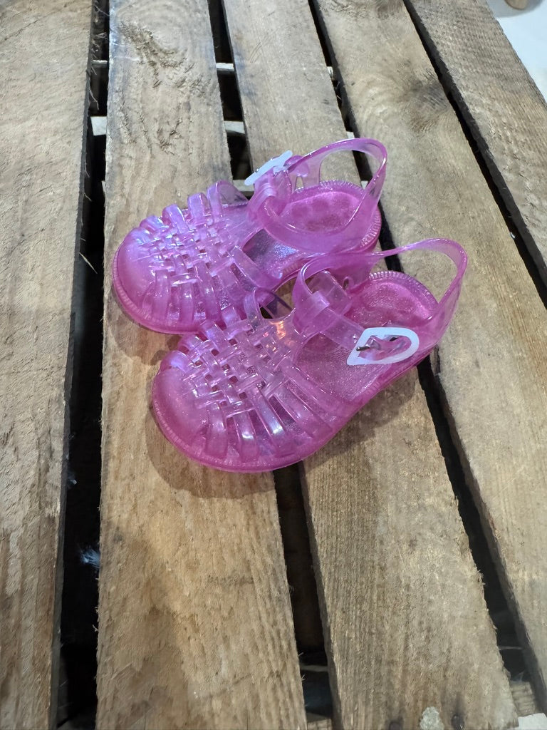 Sandales "méduses" plastique transparent rose pailleté - 22 ♻️