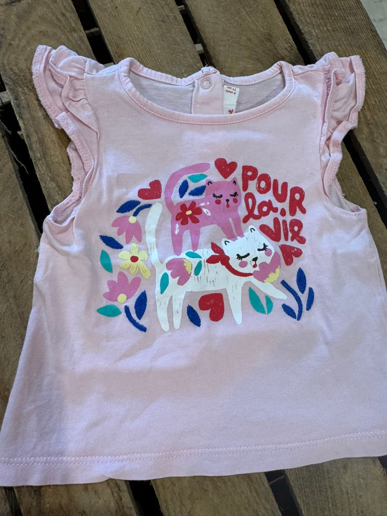 T-shirt "chat" rose Du Pareil au Même 9 mois ♻️