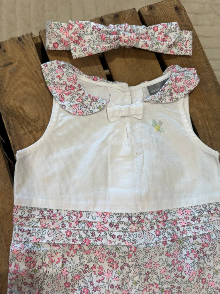 Combishort "fleur"+ bandeau blanc/rose Sergent Major 6 mois ♻️