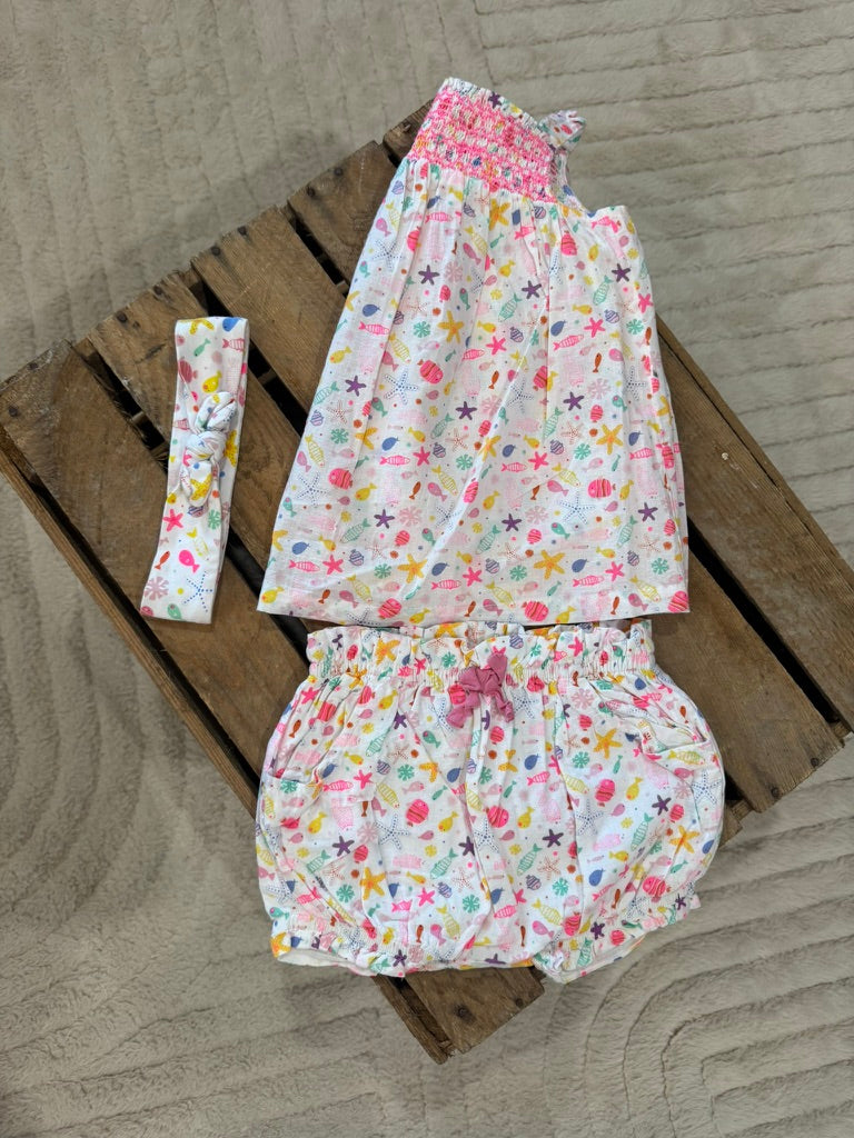 Ensemble "poisson" robe+bloomer+bandeau Du Pareil au Même 6 mois ♻️