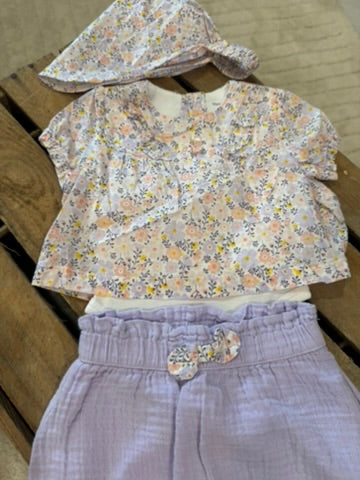 Ensemble 3 pièces mauve fleuri Sergent Major - 1 mois ♻️