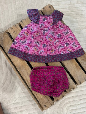 Ensemble blouse "papillon" + bloomer violet Du Pareil au Même 6 mois ♻️