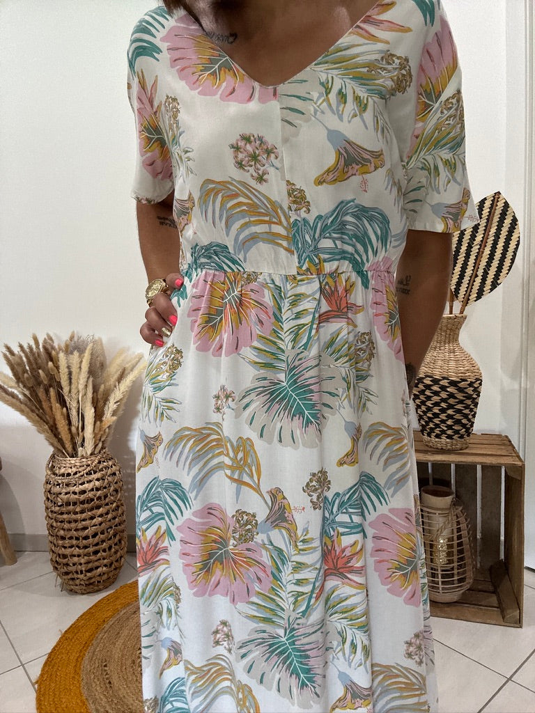 Robe longue blanche imprimé floral pastel Roxy - XS/S ♻️