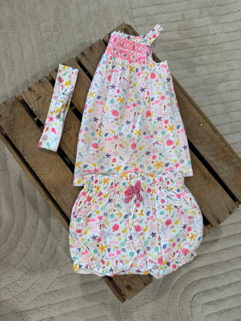 Ensemble "poisson" robe+bloomer+bandeau Du Pareil au Même 6 mois ♻️