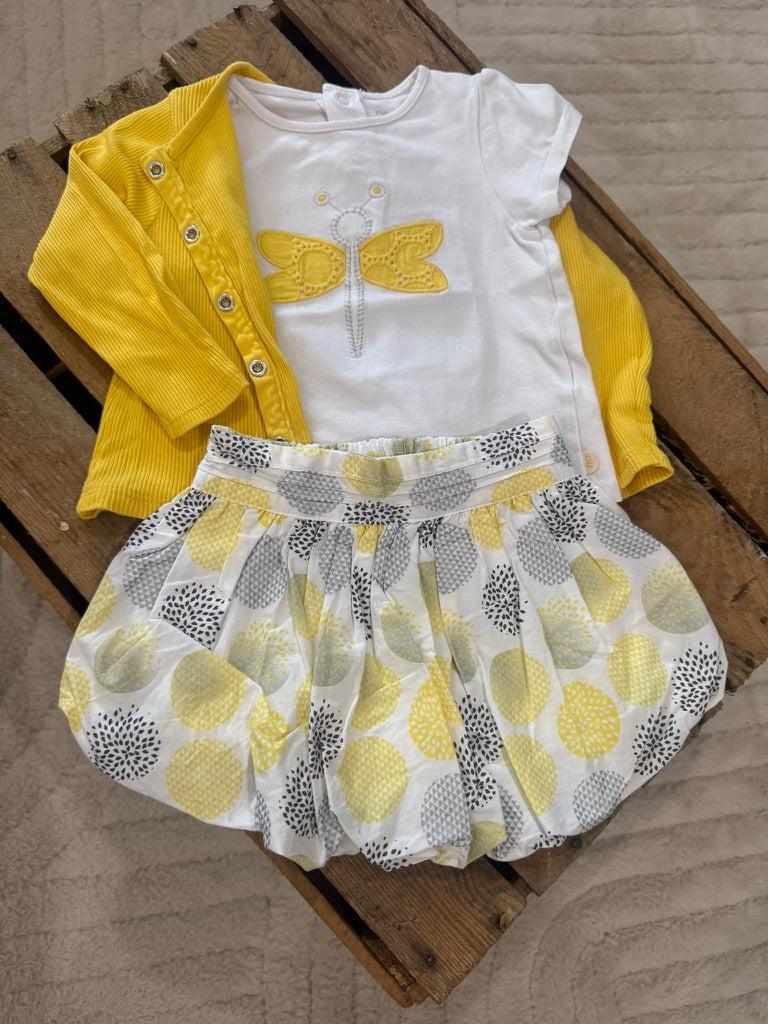 Ensemble 3 pièces jaune/blanc Obaibi 6 mois ♻️