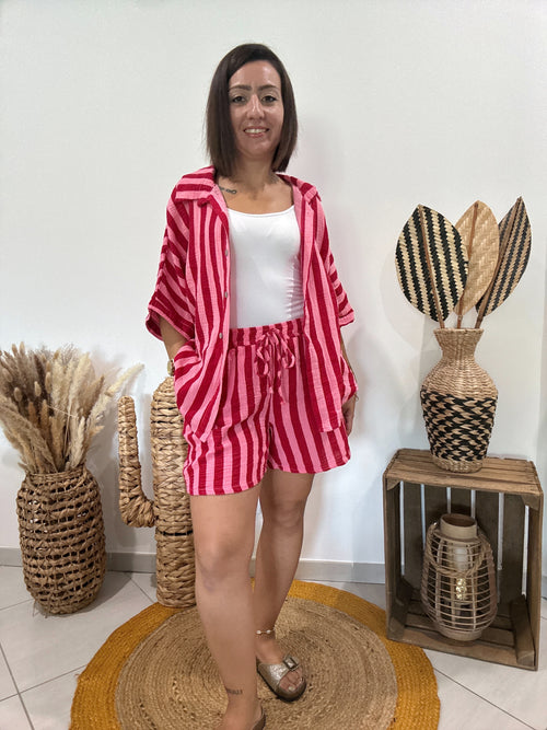 Chemise en gaz de coton rayures rose et rouge 🩷❤️