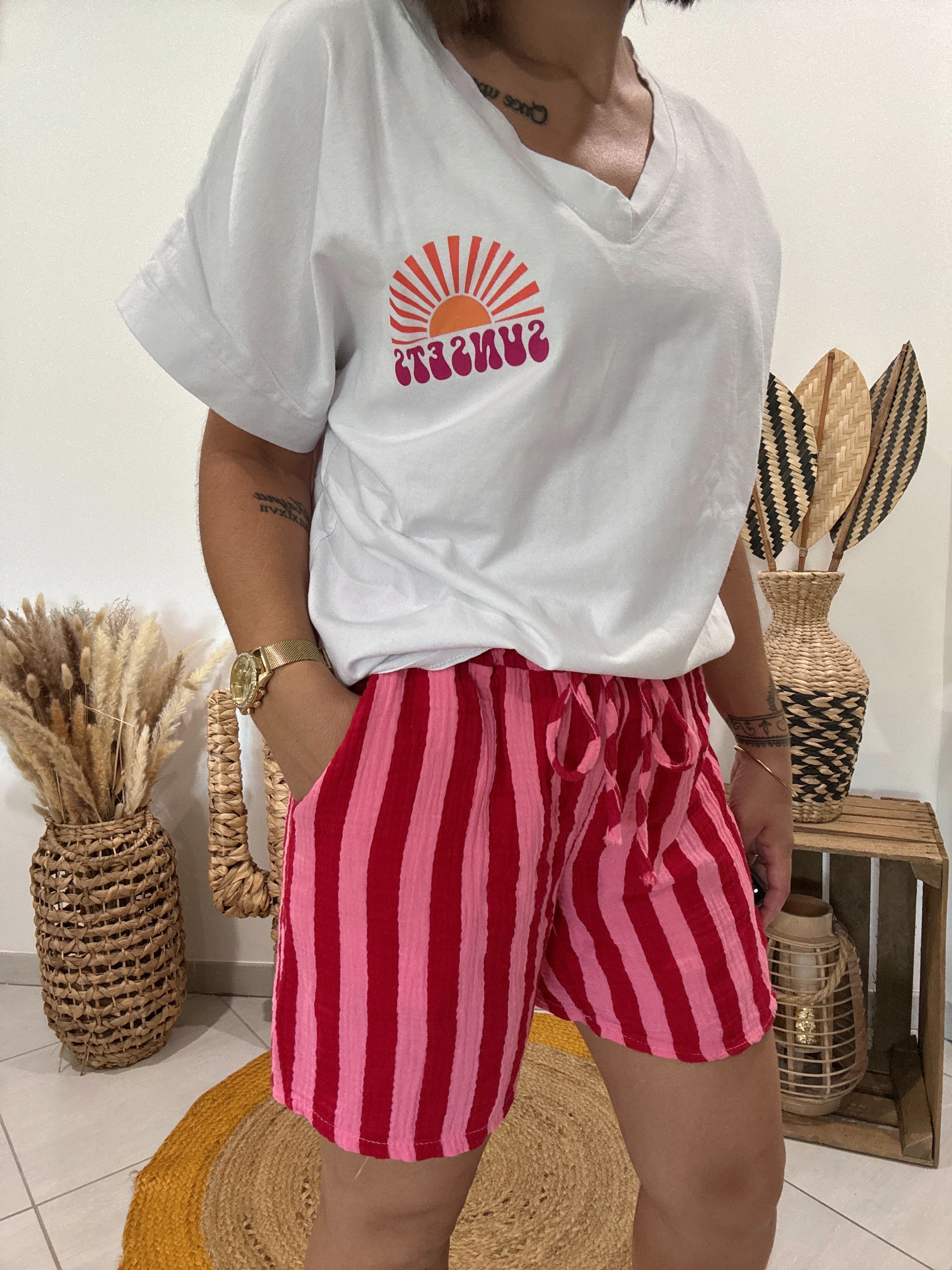 T-shirt imprimé "Sunsets" blanc 🌞