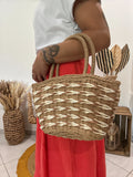 Sac panier en paille tressée camel