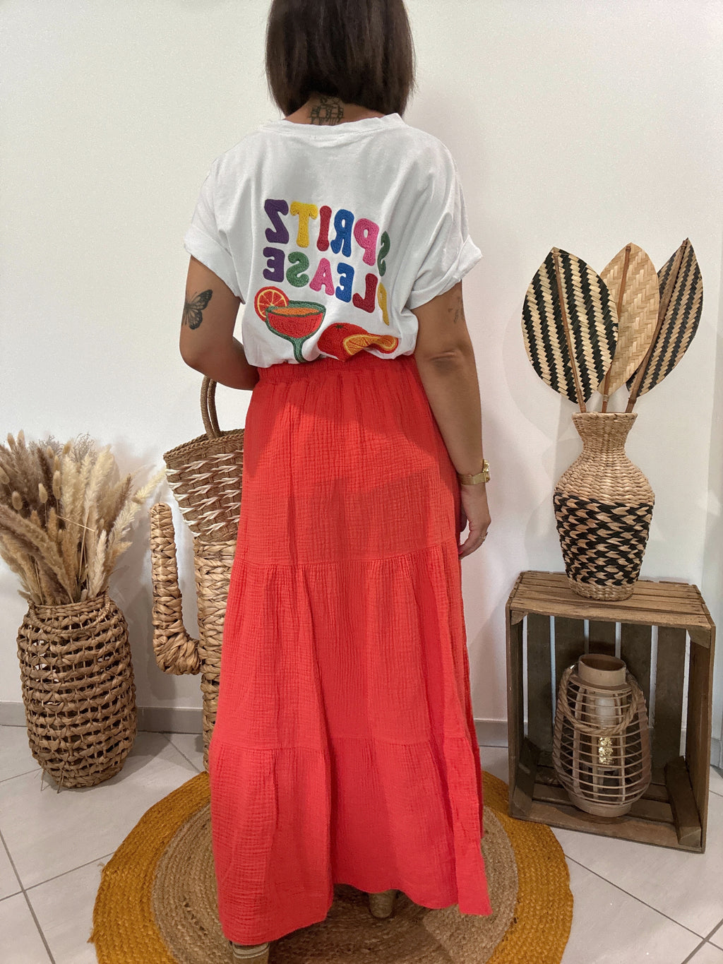Jupe longue en gaz de coton orange