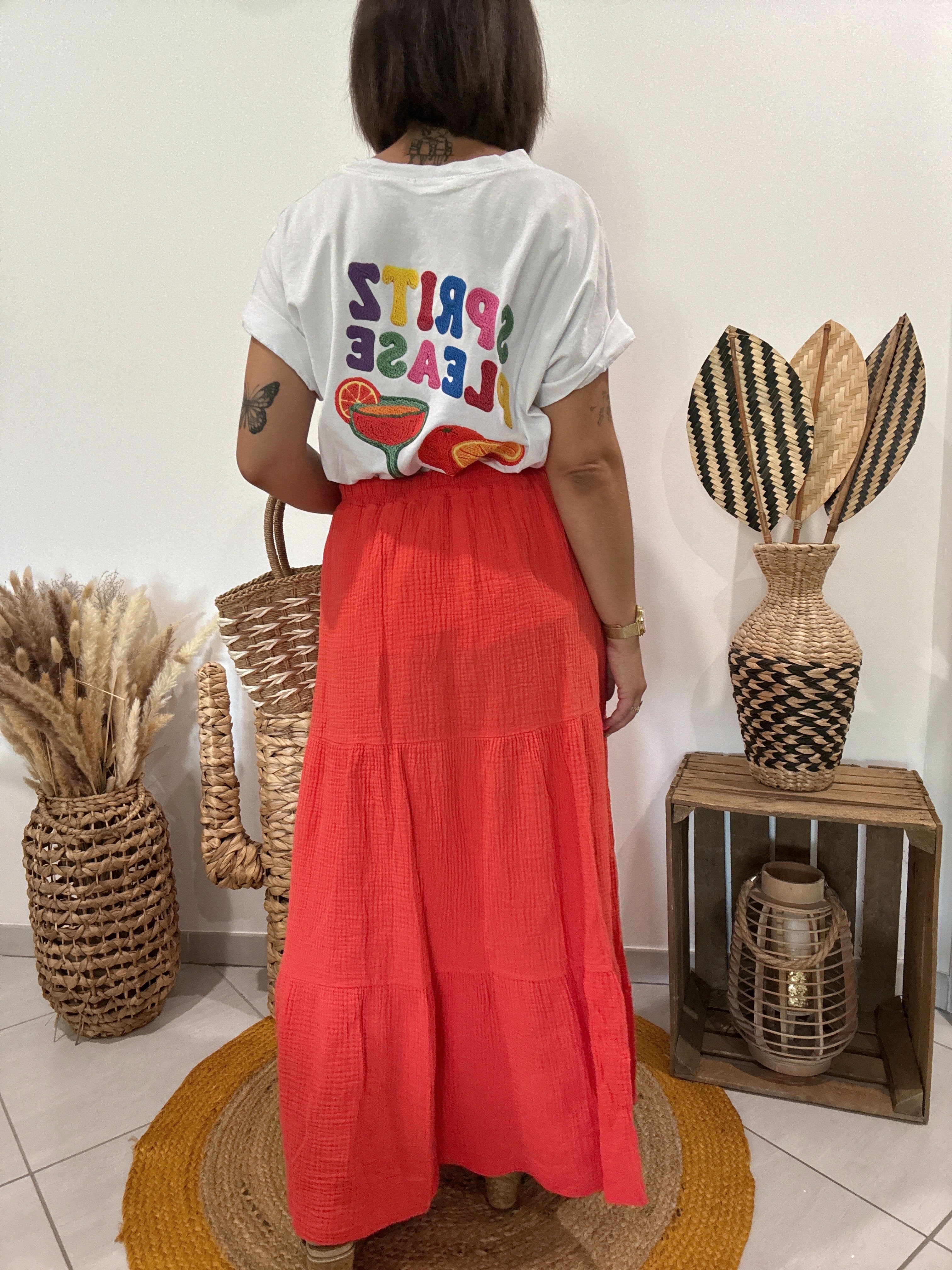 Jupe longue en gaz de coton orange