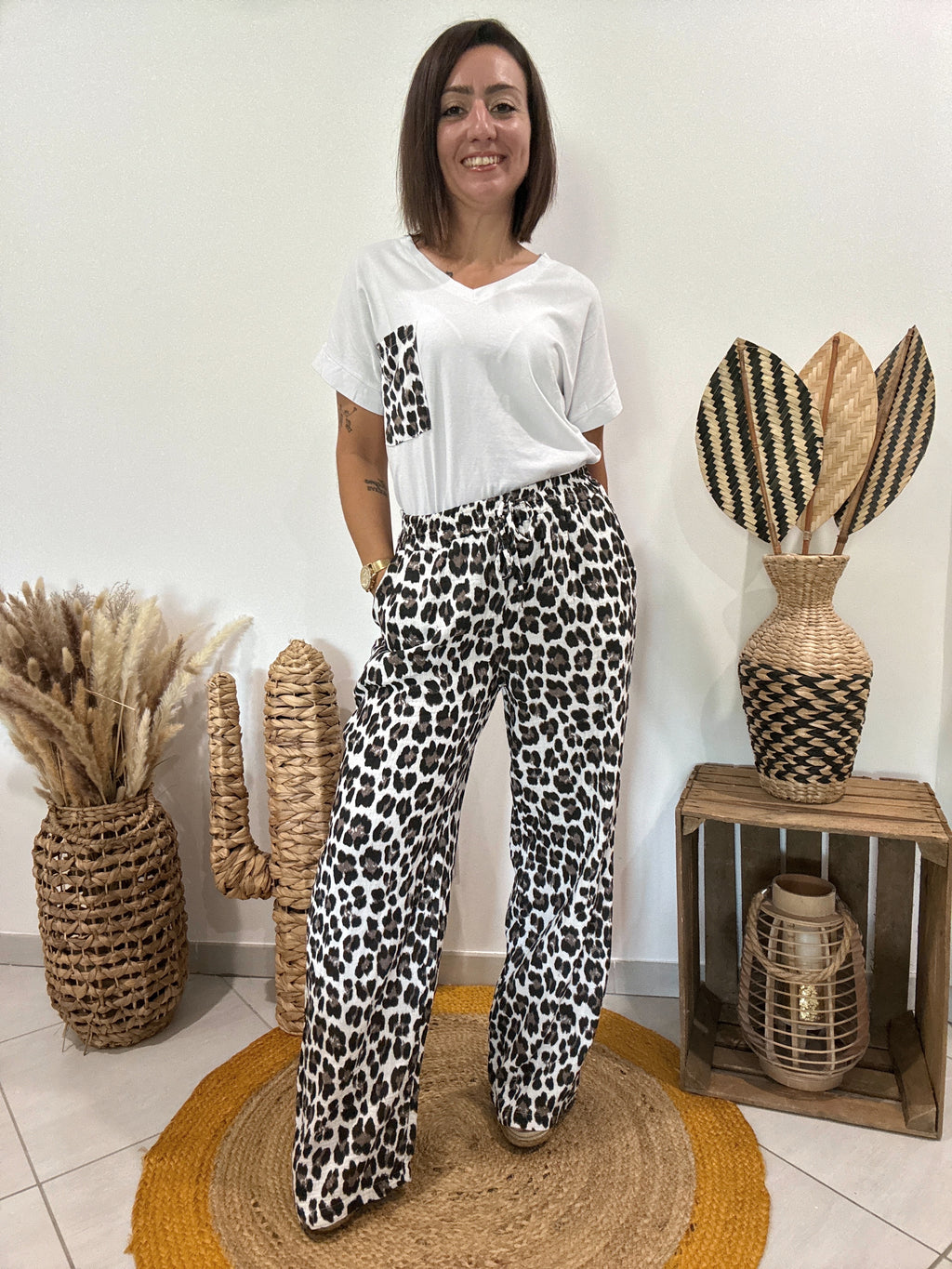 Pantalon en gaz de coton imprimé léopard 🐆