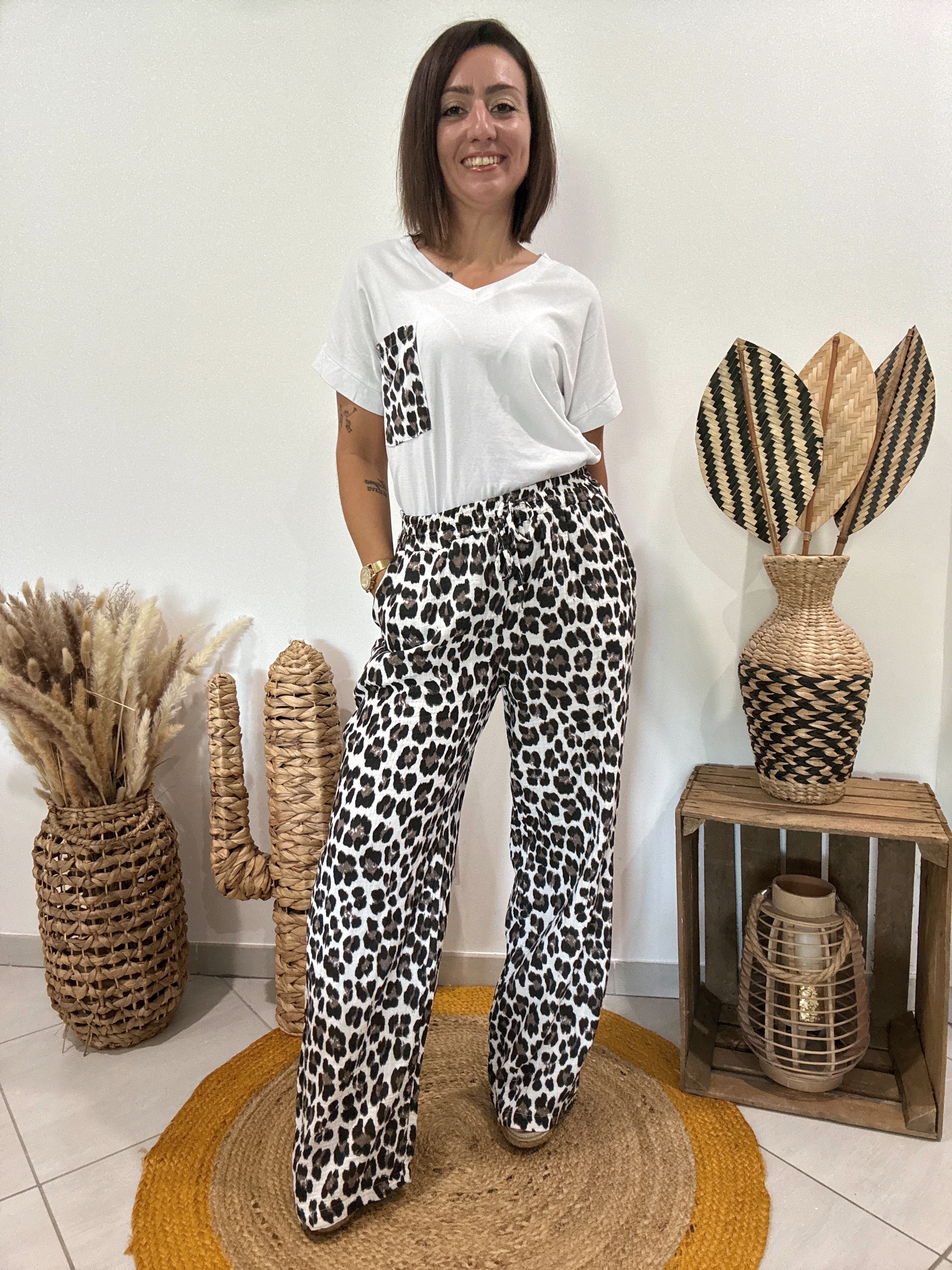 Pantalon en gaz de coton imprimé léopard 🐆