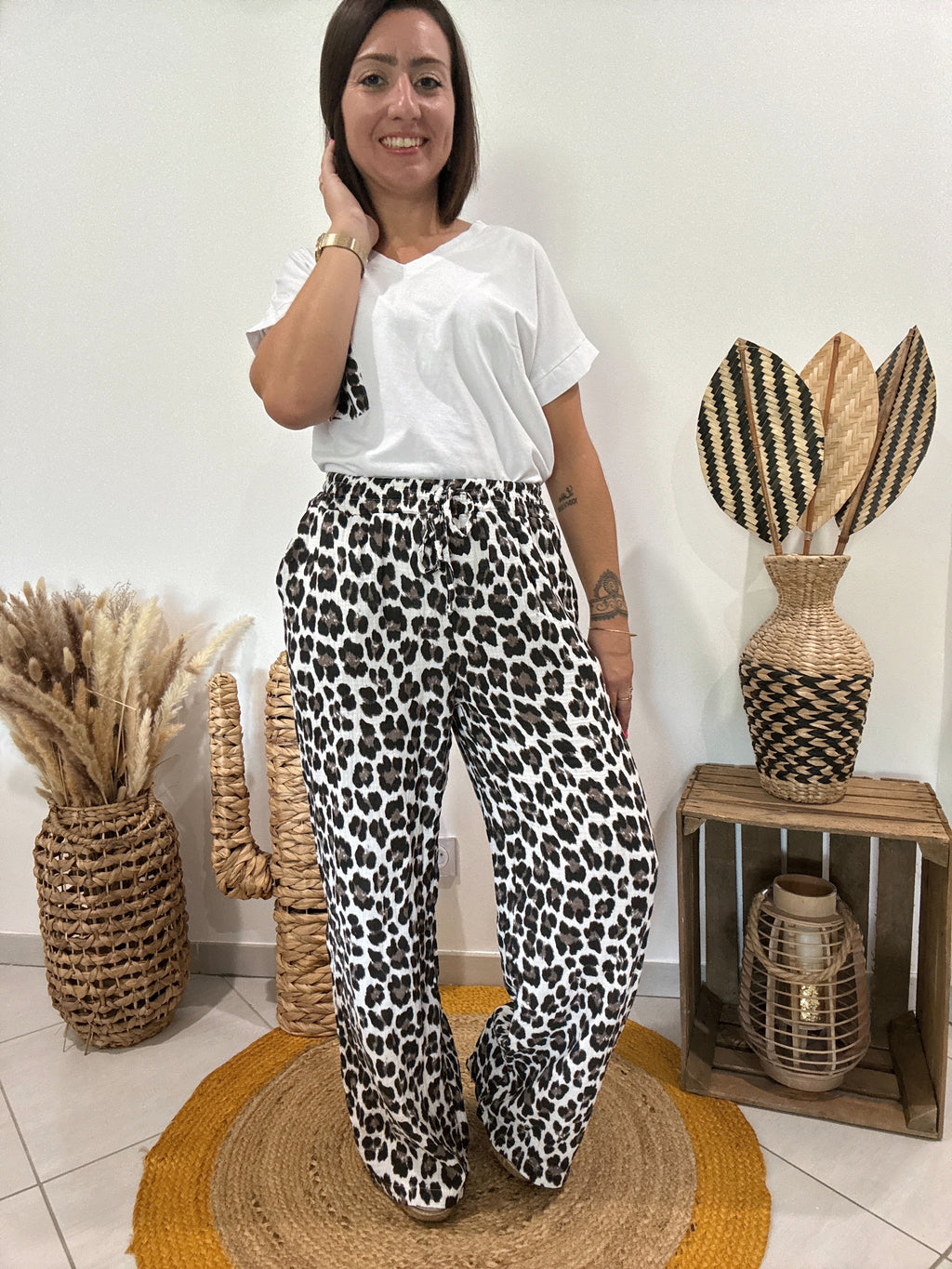 Pantalon en gaz de coton imprimé léopard 🐆